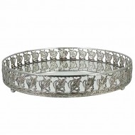 Μεταλλικός δίσκος 40*6,5 εκ ασημί σκαλιστός με καθρέπτη 22-418