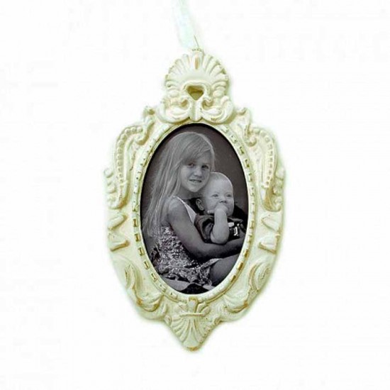 Κορνίζα ξύλινη οβάλ 24*14 εκ. για φώτο 10*15 εκ. λευκή αντικέ μπεζ 16-020