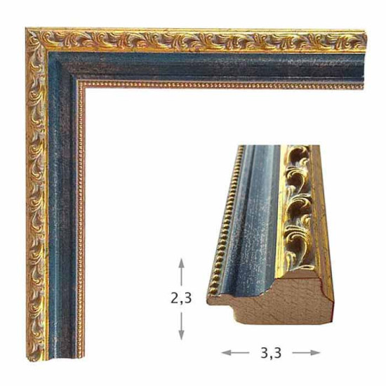 Κορνίζα για φωτογραφία 20*25 εκ. ξύλινη χρυσό σκάλισμα μπλε λούκι 965-09-2025