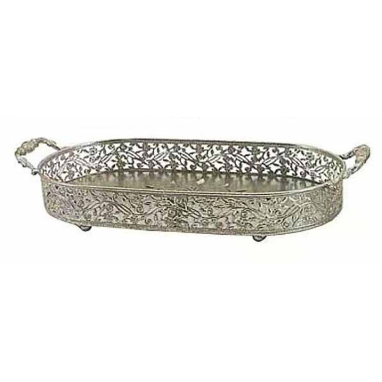 Μεταλλικός δίσκος 41,5*20*8,5 εκ. ασημί σκαλιστός 94910