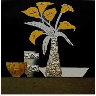 Πίνακας ζωγραφικής ξύλο 60*60*4 εκ. βάζα με λουλούδια 2211