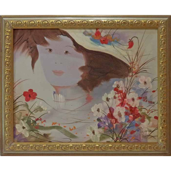 Πίνακας ζωγραφικής 40*50 εκ. ''γυναικείο πρόσωπο με λουλούδια'' 44-71