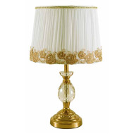 Επιτραπέζια λάμπα 50*30 εκ. μπρούτζινη βάση κρύσταλλα υφασμάτινο λευκό χρυσοκέντητο καπέλο 0204016