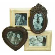 Κορνίζα τοίχου για 4 φώτο 38*38*3 εκ. αντικέ μπεζ καφέ ξύλο 10-16