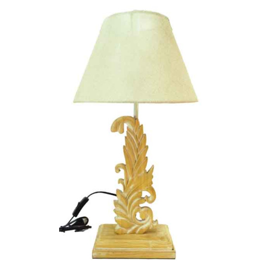 Επιτραπέζια λάμπα 55,5*30 εκ. ξύλινη ανάγλυφη βάση υφασμάτινο καπέλο 45-09