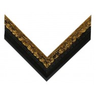 Κορνίζα ξύλινη 6,4 εκ. μαύρη χρυσό σκάλισμα κερωμένη 144-640-155