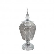 Βάζο με καπάκι 15*38 εκ. γυαλί μέταλλο ασημί 18-134