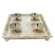 Κηροπήγιο 4 κεριά 6*28*28 εκ. ξύλινο λευκό αντικέ 35-71