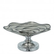 Πιατέλα με πόδι 35*16 εκ. γυαλί μέταλλο ασημί 18-237